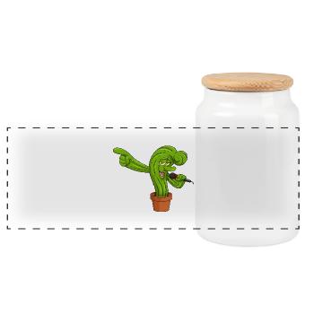 Cactonium Funny Character Cactus Meme - Panorama Keksdose mit Holzdeckel - Weiß - Vorne