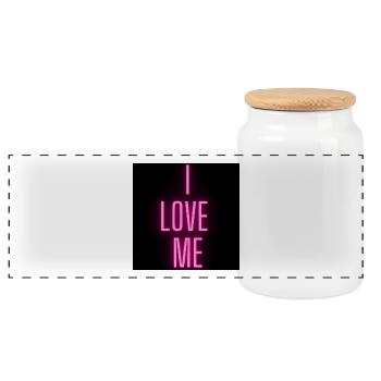 Ich liebe mich Neon-Design - Panorama Keksdose mit Holzdeckel - Weiß - Vorne