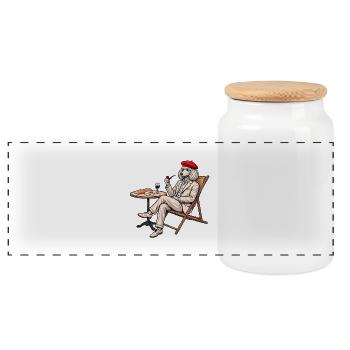 Französischer Pudelwein & Käse Lustiges Originaldesign - Panorama Keksdose mit Holzdeckel - Weiß - Vorne