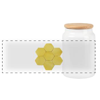 Gelbe Honigwaben Geometrie - Panorama Keksdose mit Holzdeckel - Weiß - Vorne