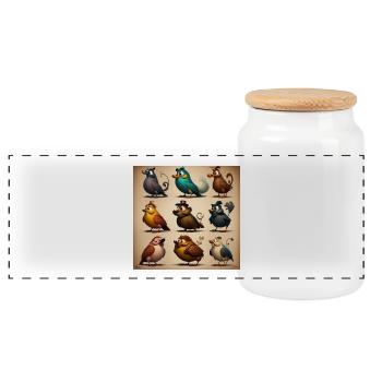Animated Birds - Panoramic Cookie Jar with Wooden Lid - white - Front