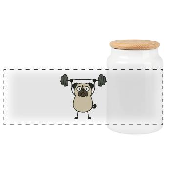 Funny Pug During Dumbbell Training Fitness - Panoramic Cookie Jar with Wooden Lid - white - Front