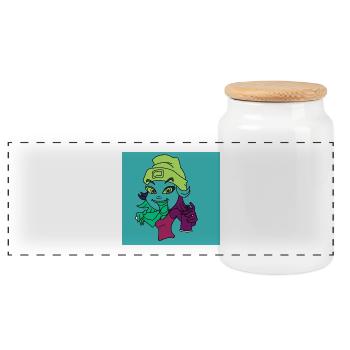 Neon Graffiti Mascot - Panoramic Cookie Jar with Wooden Lid - white - Front