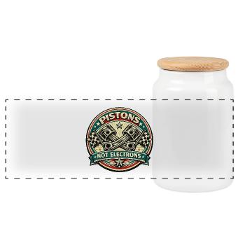 Vintage Piston Badge: Not Electrons - Boîte à biscuits avec couvercle en bois - blanc - Devant