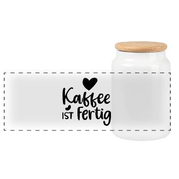 Kaffee ist fertig Morgenmuffel Kaffeetrinker - Panorama Keksdose mit Holzdeckel - Weiß - Vorne