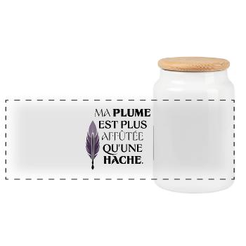 Plume affûtée - Boîte à biscuits avec couvercle en bois - blanc - Devant