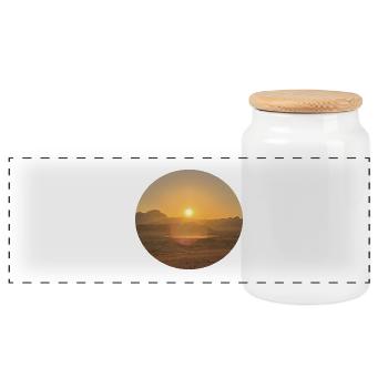 Desert Sun Evening Landscape - Panoramic Cookie Jar with Wooden Lid - white - Front