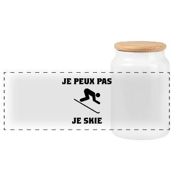 JE PEUX PAS. SKI. MONTAGNE. RAQUETTE. SNOW - Boîte à biscuits avec couvercle en bois - blanc - Devant