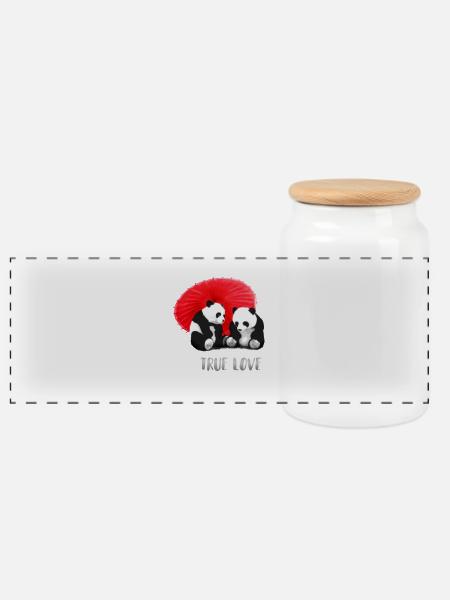 panda love fun liebe forever paar Bär China Zoo ki - Panorama Keksdose mit Holzdeckel - Weiß