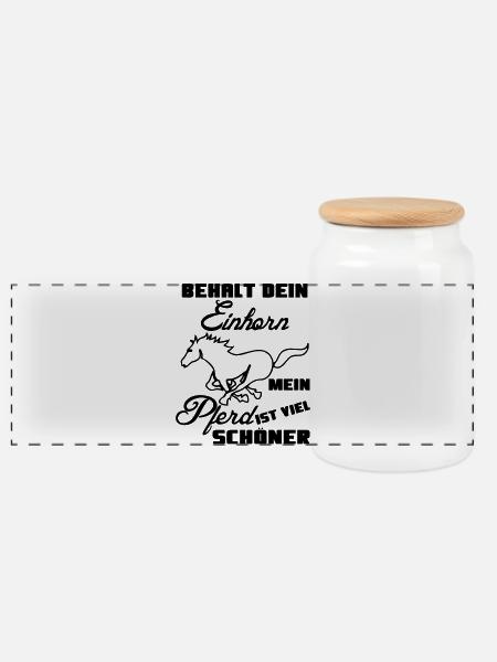 Pferd vs Einhorn Geschenk Tier lustig Spruch - Panorama Keksdose mit Holzdeckel - Weiß