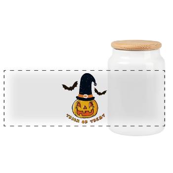 Fledermaus, Halloween Kürbis, Hexe, Trick or Treat - Panorama Keksdose mit Holzdeckel - Weiß - Vorne