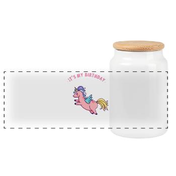 unicorn birthday unicorn birthday mystical fee - Panoramic Cookie Jar with Wooden Lid - white - Front