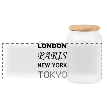 Londres, Paris, New York, Tokyo - Boîte à biscuits avec couvercle en bois - blanc - Devant