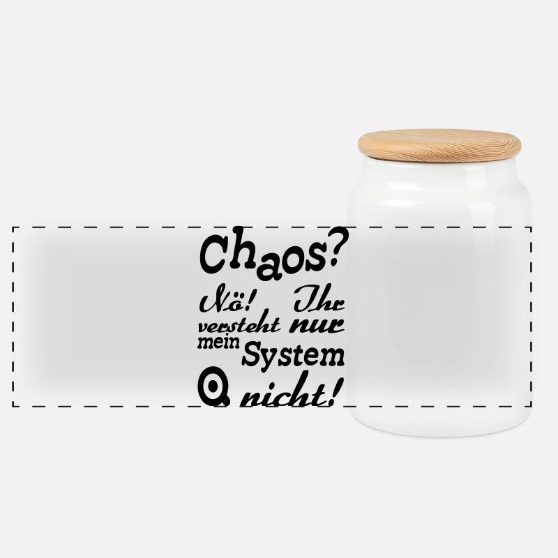Chaos? Nö! - Fun, ADHS, Sprüche, Geschenk - Panorama Keksdose mit Holzdeckel - Weiß
