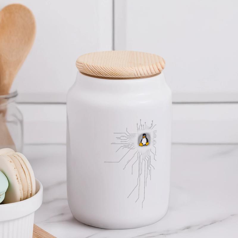 platine Pinguin Core Herz Computer pc Nerd program Panorama Keksdose mit Holzdeckel