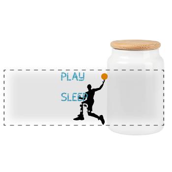 Basketball Player Play Now Sleep Later Basket Throw - Panoramic Cookie Jar with Wooden Lid - white - Front