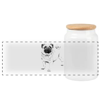Mops - Panorama Keksdose mit Holzdeckel - Weiß - Vorne