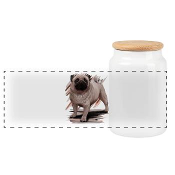 Mops - Panorama Keksdose mit Holzdeckel - Weiß - Vorne