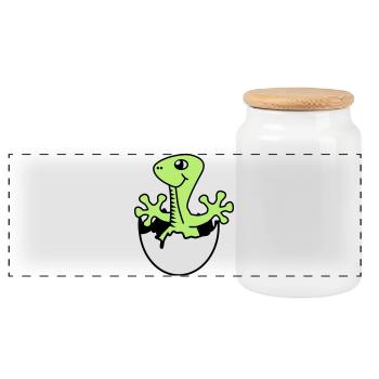 Dino | Boy | Girl | Birth - Panoramic Cookie Jar with Wooden Lid - white - Front