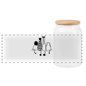 animals back kiss back zoo giraffe zebra humor kid - Panoramic Cookie Jar with Wooden Lid - white - Front
