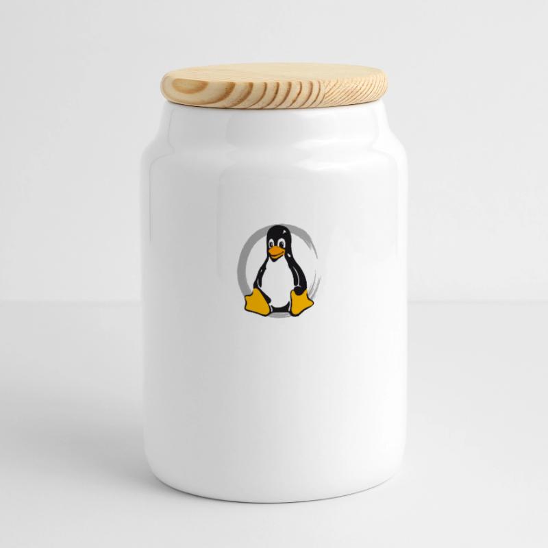 Pc computer Pinguin nerd geek Programmierer Admin Panorama Keksdose mit Holzdeckel
