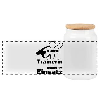 Super Trainerin, Sport, Verein, Geschenk - Panorama Keksdose mit Holzdeckel - Weiß - Vorne