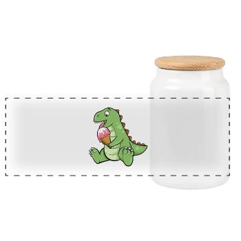 Glace dinosaure dinosaure fraise dinosaure dinosaure t-rex - Boîte à biscuits avec couvercle en bois - blanc - Devant