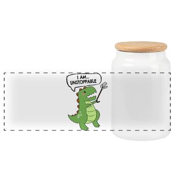 Unaufhaltsam T-Rex Dino Dinosaurier Tyrannosaurus - Panorama Keksdose mit Holzdeckel - Weiß - Vorne