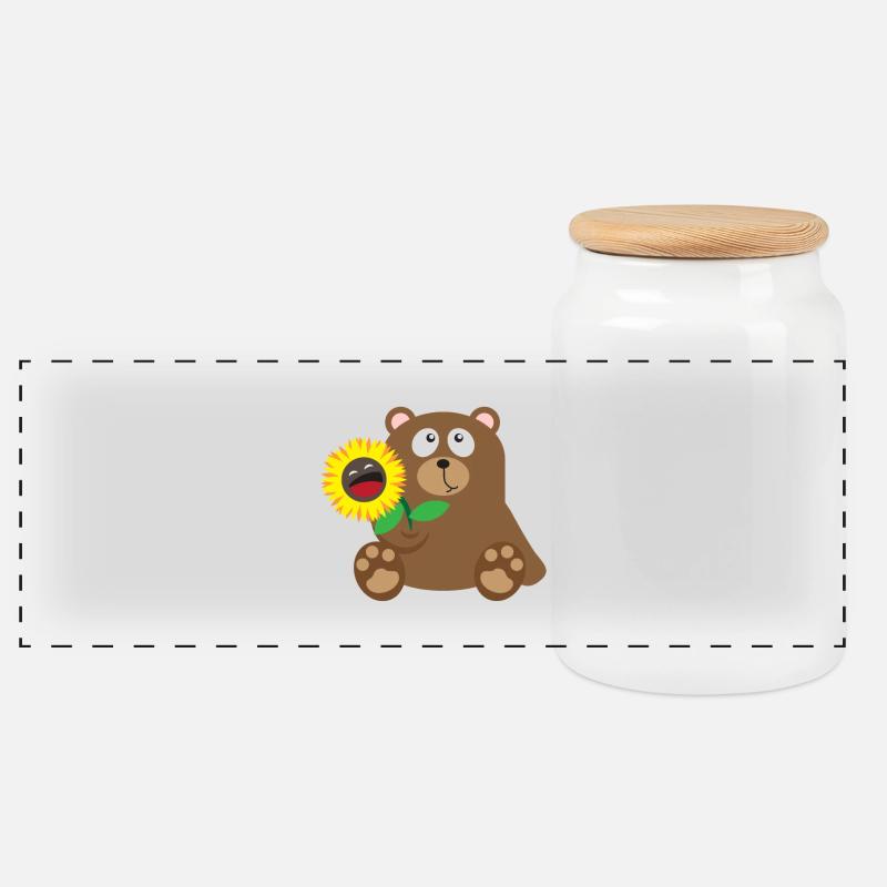 33 bear sunflower - Boîte à biscuits avec couvercle en bois - blanc