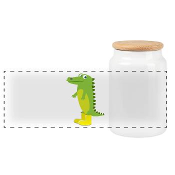 Child motif animal shirt green crocodile gift idea - Panoramic Cookie Jar with Wooden Lid - white - Front