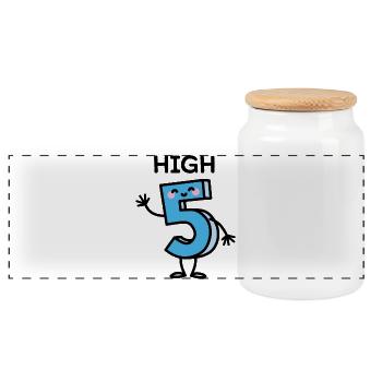 High 5 - cartoon number birthday five years old - Panoramic Cookie Jar with Wooden Lid - white - Front