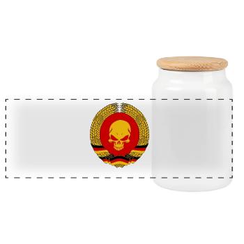 DDR Totenkopf Ostdeutschland Geschenk Flagge - Panorama Keksdose mit Holzdeckel - Weiß - Vorne