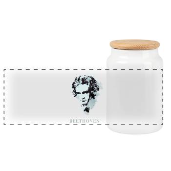 beethoven classical music composer concert deaf pop - Panoramic Cookie Jar with Wooden Lid - white - Front