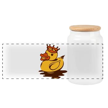 A rubber duck with crown - Panoramic Cookie Jar with Wooden Lid - white - Front