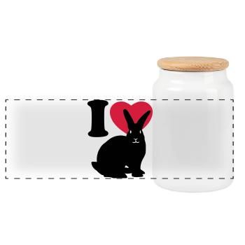 I love rabbits - Panoramic Cookie Jar with Wooden Lid - white - Front