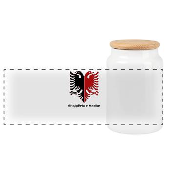Albanien Flagge Rot-Schwarz "Shiqiperiae Madhe" - Panorama Keksdose mit Holzdeckel - Weiß - Vorne