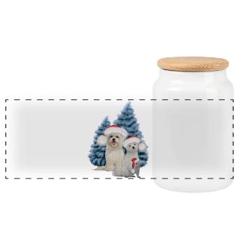 Christmas cute dog with squirrel - Panoramic Cookie Jar with Wooden Lid - white - Front