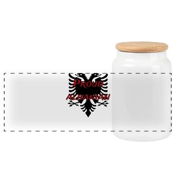 Albania Flag "Proud Albanian" - Panoramic Cookie Jar with Wooden Lid - white - Front