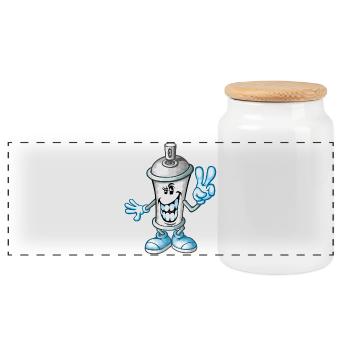 Bombe de peinture cartoon - Boîte à biscuits avec couvercle en bois - blanc - Devant