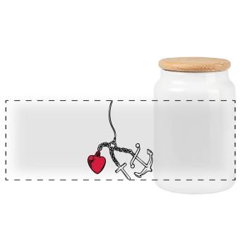 faith, love, hope heart - Panoramic Cookie Jar with Wooden Lid - white - Front