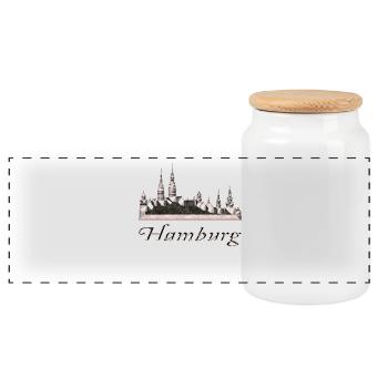 Hamburg - Panoramic Cookie Jar with Wooden Lid - white - Front