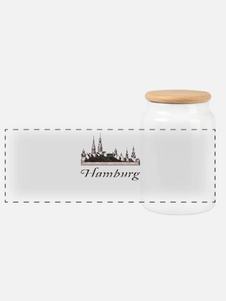 Hamburg - Panoramic Cookie Jar with Wooden Lid - white