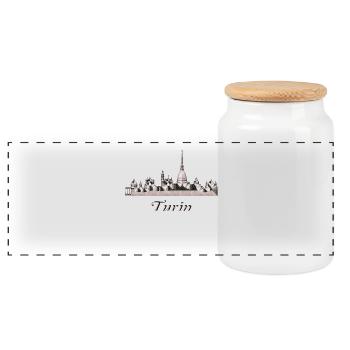 Turin - Panoramic Cookie Jar with Wooden Lid - white - Front