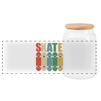 Skateboard - Skate - Boîte à biscuits avec couvercle en bois - blanc - Devant