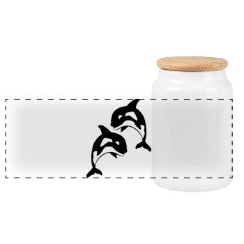 orcas - Panoramic Cookie Jar with Wooden Lid - white - Front