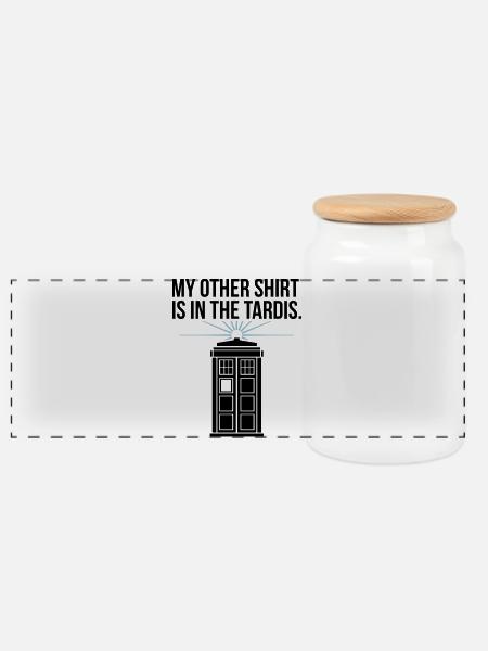 My Other Shirt Is In The Tardis - Panorama Keksdose mit Holzdeckel - Weiß