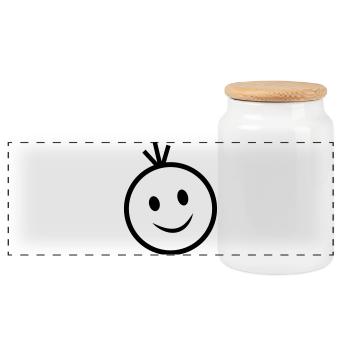 happy face - Panoramic Cookie Jar with Wooden Lid - white - Front