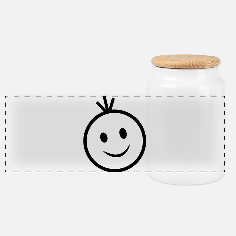 happy face - Panoramic Cookie Jar with Wooden Lid - white