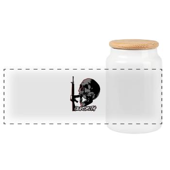 Gunsmith Skull Design - Panoramic Cookie Jar with Wooden Lid - white - Front