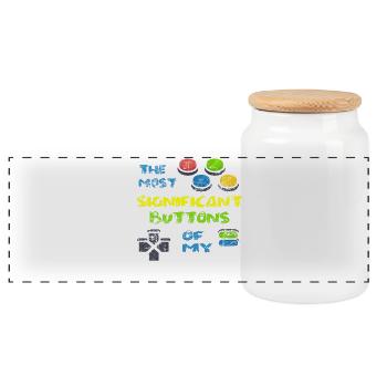 Video Game VideoGame Play Hobby Gift - Panoramic Cookie Jar with Wooden Lid - white - Front